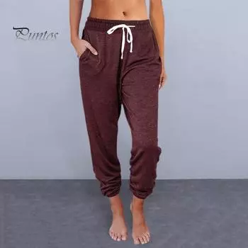 Женские брюки со свободными боковыми карманами и эластичной резинкой на талии, однотонные спортивные штаны для тренировок в тренажерном зале, длинные брюки, девятые брюки S темно-серого