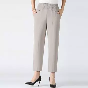 Женские брюки среднего возраста, эластичные, дышащие, весенние, летние, с эластичным поясом, для мам, большие размеры, однотонные, повседневные, прямые брюки 8XL чёрный