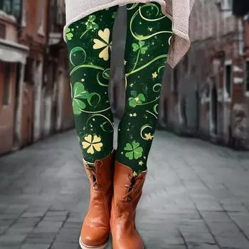 Женские брюки St.. Мягкие эластичные леггинсы с принтом Патрика, повседневные домашние пижамные брюки L армия зеленый