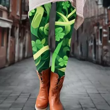 Женские брюки St.. Мягкие эластичные леггинсы с принтом Патрика, повседневные домашние пижамные брюки L армия зеленый