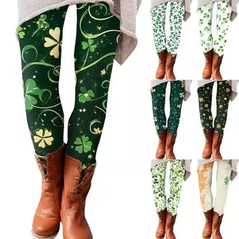 Женские брюки St.. Мягкие эластичные леггинсы с принтом Патрика, повседневные домашние пижамные брюки L армия зеленый