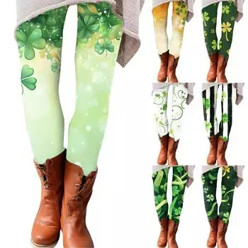 Женские брюки St.. Мягкие эластичные леггинсы с принтом Патрика, повседневные домашние пижамные брюки L армия зеленый
