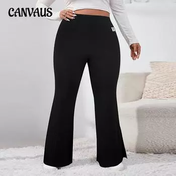 Женские брюки-стрейч Temperament Plus Size, осенние узкие брюки-клеш с разрезом 1XL чёрный