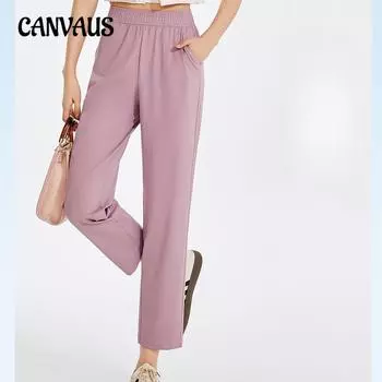 Женские брюки свободного цвета, прохладные на ощупь, быстросохнущие повседневные брюки с карманами, брюки-чиносы M чёрный