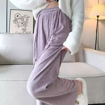 Женские брюки свободного кроя из искусственного кашемира с высокой талией, повседневные прямые брюки длиной до пола, осень-зима S чёрный