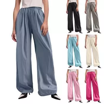 Женские брюки свободного кроя из шелка Ice Silk с завышенной талией, прямые повседневные брюки без складок L чёрный