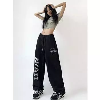 Женские брюки свободного покроя с принтом в американском стиле, свободные повседневные спортивные брюки с высокой талией для женщин, весна-лето, тонкие женские брюки Y2K S белый