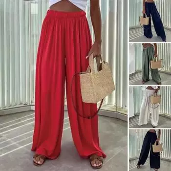 Женские брюки свободного покроя с широкими штанинами и эластичным поясом, повседневные брюки свободного кроя, однотонные, тонкие, длинные, повседневная одежда 2XL синий