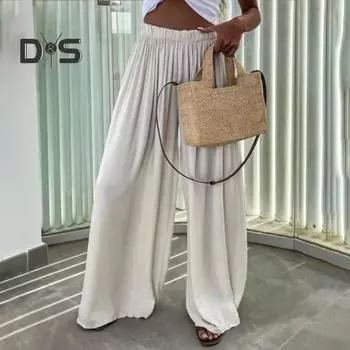 Женские брюки свободного покроя с широкими штанинами и эластичным поясом, повседневные брюки свободного кроя, однотонные, тонкие, длинные, повседневная одежда XL красный