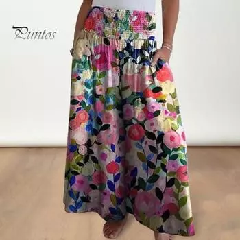 Женские брюки свободного покроя, широкие эластичные повседневные брюки с высокой талией и карманами, однотонные универсальные длинные брюки M синий