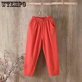 Женские брюки, свободные хлопковые брюки с хлопковым однотонным повседневным женским нижним бельем большого размера M белый