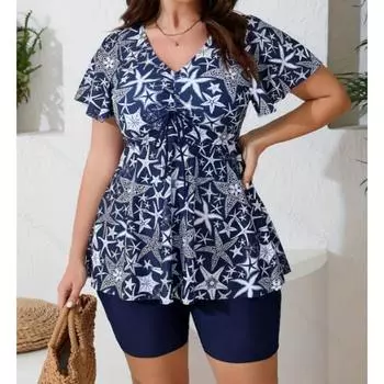 Женские брюки танкини Plus, женский раздельный купальник 0XL тёмно-синий