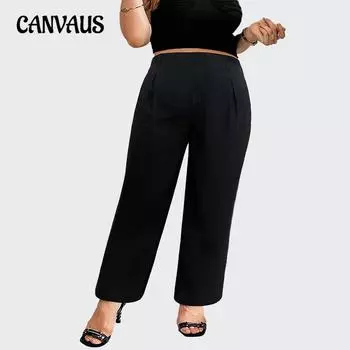 Женские брюки Temperament Commuter однотонные повседневные брюки больших размеров с эластичной резинкой на талии, прямые брюки с широкими штанинами 1XL чёрный