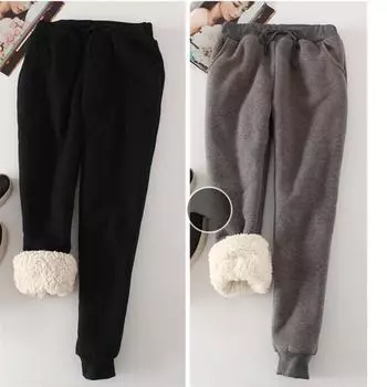 Женские брюки, теплые толстые бархатные кашемировые шаровары, женские спортивные штаны с эластичной резинкой на талии, флисовые брюки M темно-серого