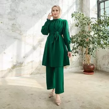 Женские брюки-туники с вышитыми камнями рукавами Двойной костюм