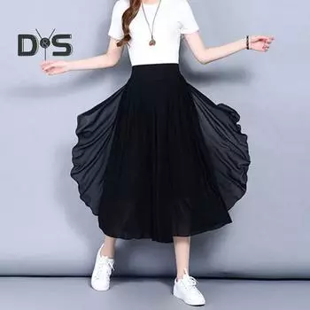 Женские брюки-юбка, эластичные широкие брюки с высокой талией и разрезом, однотонные свободные тонкие марлевые брюки, уличная одежда 3XL зелёный