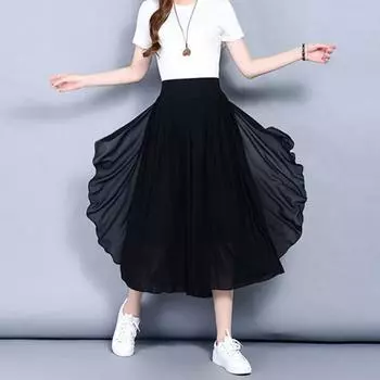 Женские брюки-юбка, эластичные широкие брюки с высокой талией и разрезом, однотонные свободные тонкие марлевые брюки, уличная одежда M вино красного