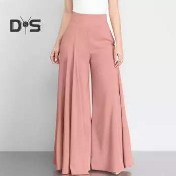 Женские брюки-юбка с широкими штанинами и застежкой-молнией с высокой талией Свободные однотонные брюки A-Big Hem с глубокой промежностью Полная длина Повседневные брюки-кюлоты для танцевальных представлений Длинные L хаки