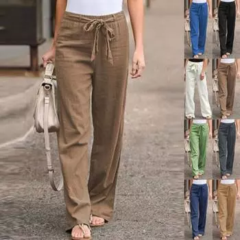 Женские брюки, удобные широкие повседневные брюки, хлопковые льняные брюки, длинные брюки, свободные брюки больших размеров 5XL белый