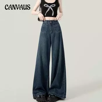 Женские брюки Весенние и осенние модели Ретро джинсы Осень и зима Ленивые свободные с высокой талией Тонкие прямые широкие брюки-драггеры S темно-синий