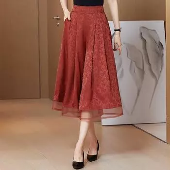 Женские брюки Весенние женские однотонные жаккардовые атласные брюки средней длины с высокой талией и широкими штанинами Брюки Senior Sense of Temperament M