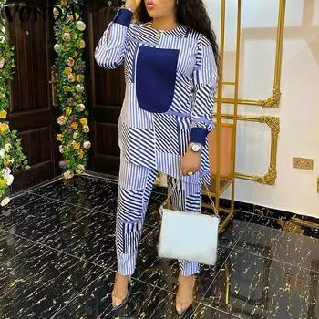 Женские брюки VONDA больших размеров с круглым вырезом и длинными рукавами с принтом 4XL зелёный