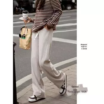 Женские брюки в елочку с широкими штанинами 2024: Популярный удлиненный стиль с бархатом для осени и зимы 2XL - weight 130-140 jin