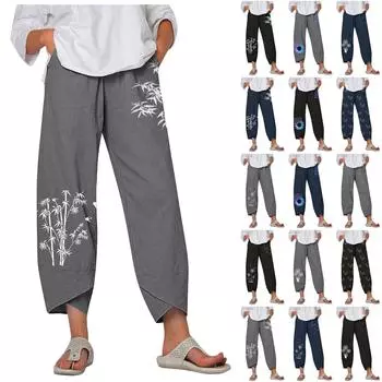 Женские брюки в полный рост, хлопковые брюки с высокой талией, однотонные брюки, женские брюки XXL чёрный