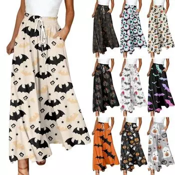 Женские брюки в стиле бохо с эластичным принтом и высокой талией, повседневные широкие брюки, длинные брюки с карманом M жёлтый