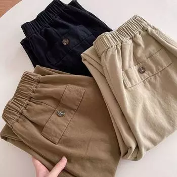 Женские брюки в стиле ретро, хлопковые прямые брюки, весенне-осенние модные повседневные свободные брюки в корейском стиле с несколькими карманами, большие размеры, S-2XL S легкие хаки