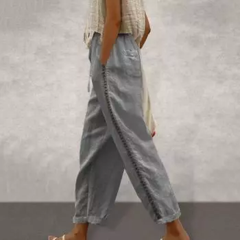 Женские брюки в стиле ретро с регулируемой талией и шнурком, полые повседневные брюки, кружевные эластичные высокие широкие брюки для отдыха M хаки