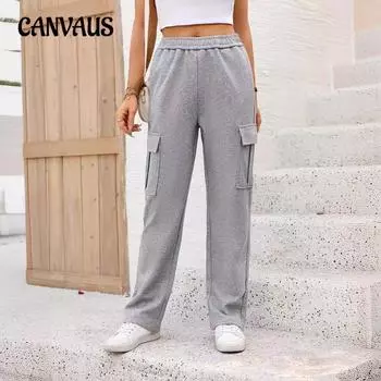Женские брюки, весенне-осенние модные брюки Y2k с высокой талией, рабочая одежда, спортивные спортивные штаны с карманами XS светло-серый