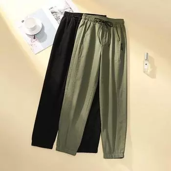 Женские брюки весна-осень Four Seasons Thin Section Plus Size с высокой талией и завязками на ногах, свободные тонкие повседневные брюки 5XL