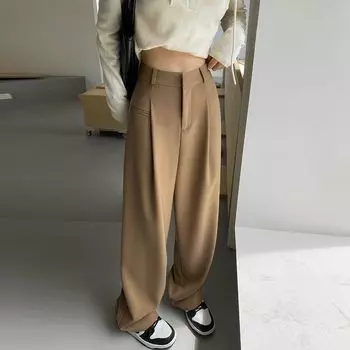 Женские брюки весна-осень однотонные с высокой талией и драпировкой облегающие широкие брюки 2XL