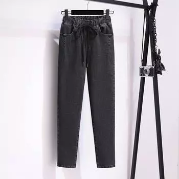 Женские брюки весна осень женские повседневные свободные повседневные женские джинсы шаровары укороченные брюки размера плюс XL чёрный