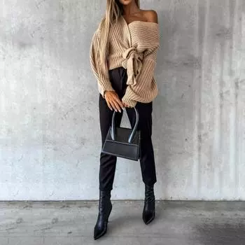 Женские брюки Yousheng, эластичные брюки с высокой талией и шнуровкой из искусственной кожи, прямые, однотонные, повседневные, длинные брюки XL хаки