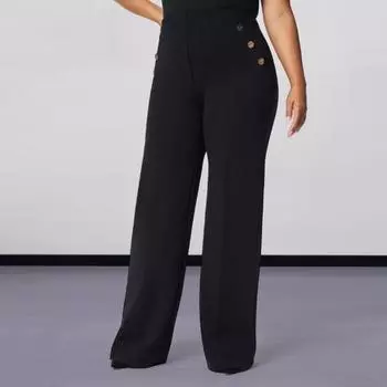 Женские брюки Yousheng, эластичные, с высокой талией, прямые, широкие брюки с карманами, пуговицами, декором, однотонные, облегающие, утягивающие живот рабочие брюки M чёрный
