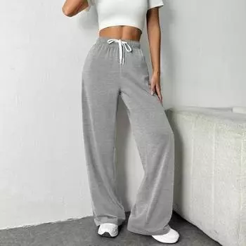 Женские брюки Yousheng, эластичные, с высокой талией, регулируемые, с завязками на шнурке, прямые, широкие брюки с карманами, однотонные повседневные брюки S абрикосовый