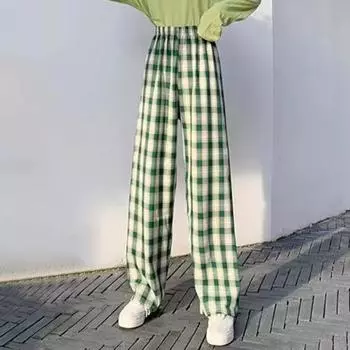 Женские брюки Yousheng, эластичные, с высокой талией, прямые, широкие, с клетчатым принтом, зимние длинные брюки, теплые брюки с утолщенной бархатной подкладкой