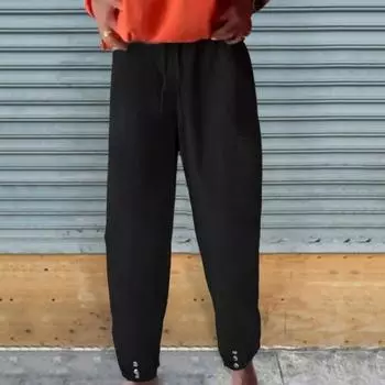 Женские брюки Yousheng с эластичной талией, средней посадкой, регулируемые на шнурке, широкие брюки с карманами, однотонные брюки XXXL чёрный