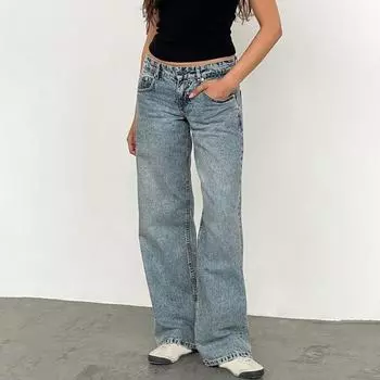 Женские брюки Yousheng с карманами, с низкой талией, прямые, широкие, с застежкой-молнией, полной длины, для повседневной носки и путешествий S светло-синий