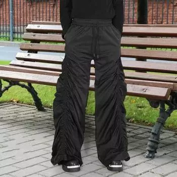 Женские брюки Yousheng, широкие эластичные повседневные брюки с высокой талией и карманами, длинные брюки на весну и осень M чёрный