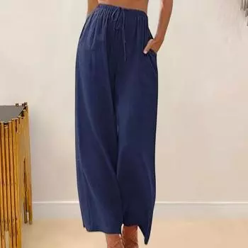 Женские брюки Yousheng, широкие повседневные брюки с высокой талией и завязками на резинке, однотонные свободные длинные брюки в уличном стиле L хаки