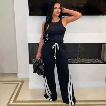 Женские брюки Yousheng, широкие спортивные брюки с завязками на резинке и талии в полоску в стиле пэчворк, контрастные цветные спортивные брюки с высокой талией S серый