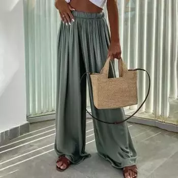 Женские брюки Yousheng, свободные широкие брюки с эластичной резинкой на талии, повседневные брюки свободного кроя, однотонные тонкие длинные брюки для повседневной носки 2XL чёрный