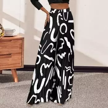 Женские брюки Yousheng, свободные, широкие, с высокой талией, повседневные брюки с ретро-принтом, свободный крой, длинные брюки, уличная одежда L абрикосовый