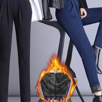 Женские брюки, женские брюки-карандаш, осень-зима 2021, плотные теплые повседневные костюмные брюки с высокой талией, офисные женские брюки S чёрный