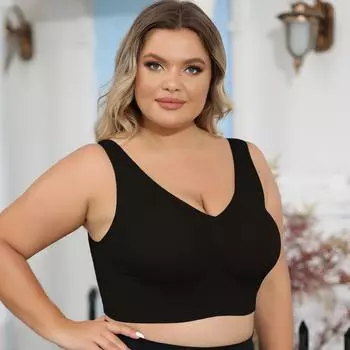Женские бюстгальтеры больших размеров без косточек, поддерживающие форму и предотвращающие провисание и провисание - съемные подушечки ЧЕРНЫЙ 1XL-4XL 1XL чёрный
