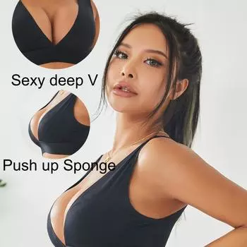Женские бюстгальтеры с глубоким V-образным вырезом, женские топы с пуш-ап, сексуальное беспроводное нижнее белье, женское нижнее белье больших размеров, бюстгальтеры без косточек для девочек, нижнее белье S синий