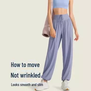 Женские быстросохнущие брюки Lulu на шнурке — повседневный свободный крой для занятий йогой, бегом, танцами, фитнесом и другими видами спорта. M (95-110 lbs)